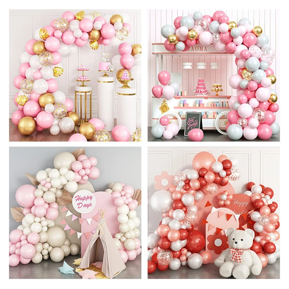 Pink and Gold Balloon Garland, 100 PCS Pink Balloon Arch Kit, Happy Birthday Banner, Metallic Gold Baby Pink Balloons for Pink Birthday Party Decorations