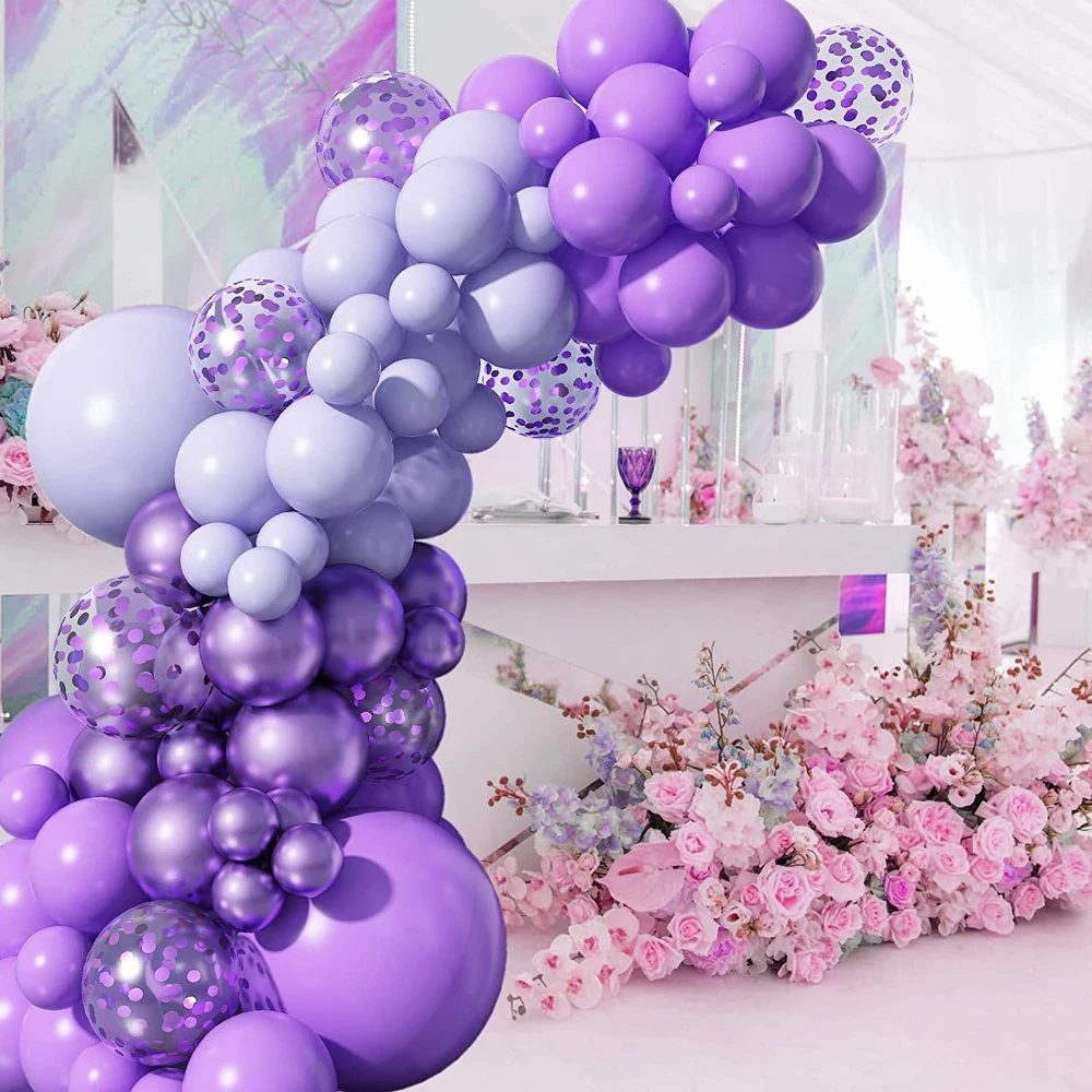 Purple Balloons Garland Kit, 97 PCS Purple Balloons Metallic Purple Confetti Latex Balloons Happy Birthday Balloons Baby Shower Decorations Wedding Balloons