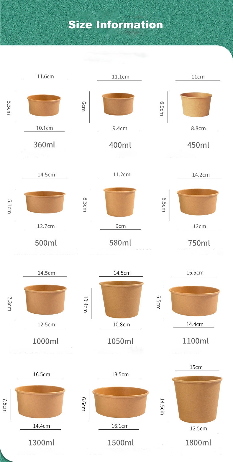 Biodegradable Salad Bowl Coated with PLA Lid Eco Friendly 46 Oz Disposable Dinner Set Kraft Paper Bowl