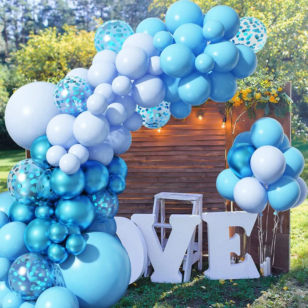 Light Blue Balloons Garland Kit,97 PCS Light Blue Balloons Metallic Blue Confetti Latex Balloons Happy Birthday Balloons Baby Shower Decorations Wedding Balloon