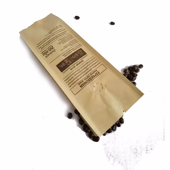 Custmized 4 lados de vedação de reforço laterais malotes bio degradáveis ​​papel kraft válvula de material de folha de alumínio para embalagem de café.